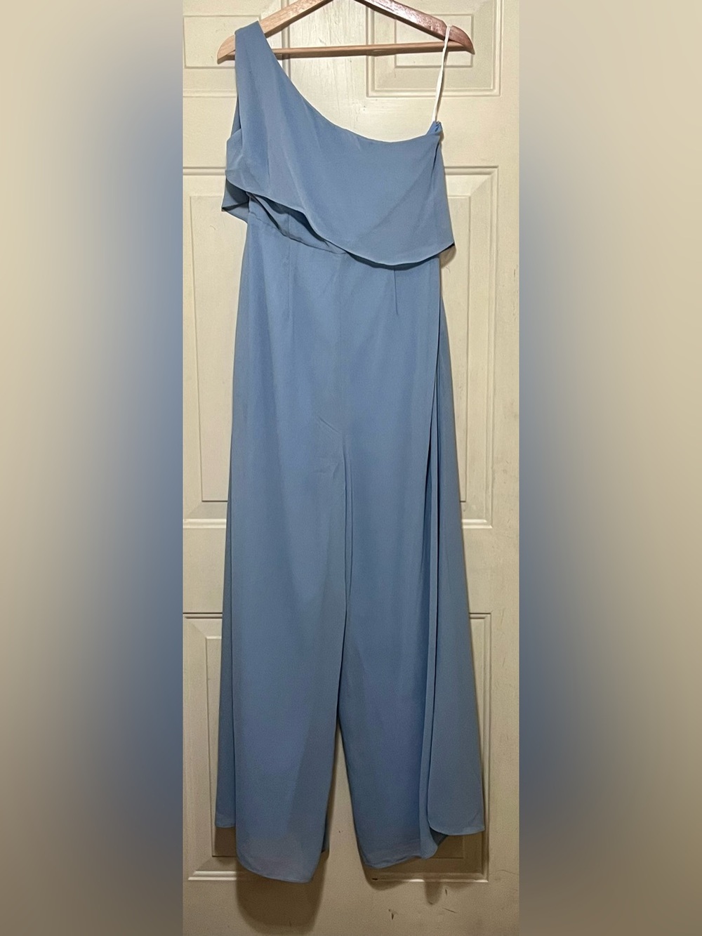 SHEIN Blue One Shoulder Ruffle Wide Leg Jumpsuit Size L 8/10 NWOT